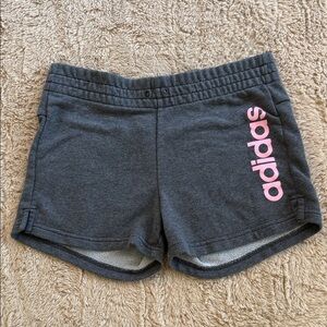 Adidas Charcoal Shorts with Pink Logo